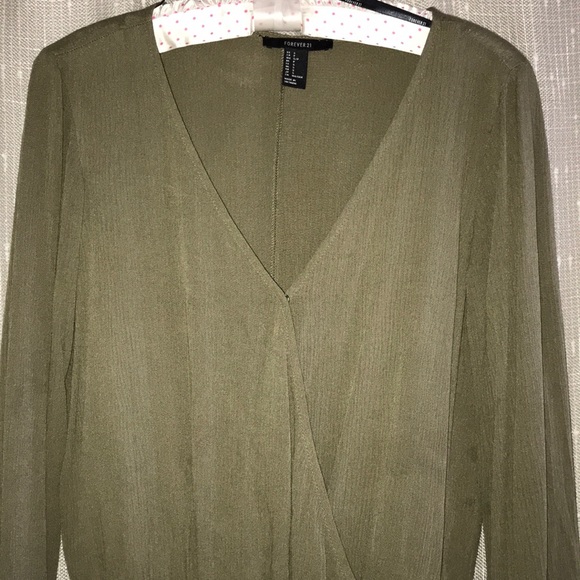 Olive Green Long Sleeve Romper - Picture 2 of 4